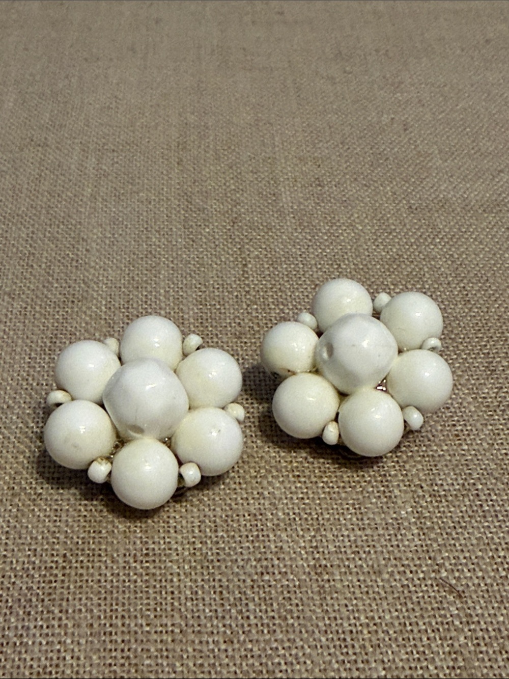 Vintage White Cluster Flower Clip-On Earrings